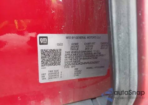 2022 Chevrolet Suburban 2Wd Lt из США, поврежденный, VIN 1GNSCCKD4NR234587